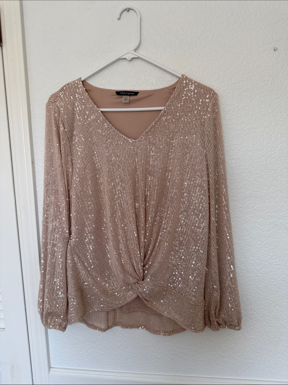 Vince Camuto Rose Gold Sequin Twist-Front V-Neck Top